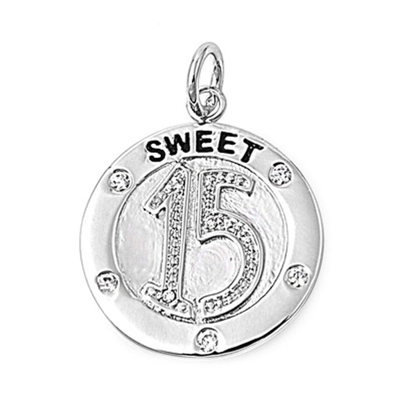 Quinceanera Sweet 15 Pendant Clear Simulated CZ .925 Sterling Silver Tween Charm