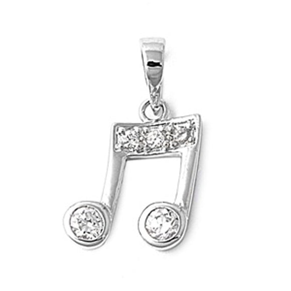Sparkly Music Note Pendant Clear Simulated CZ .925 Sterling Silver Shiny Charm