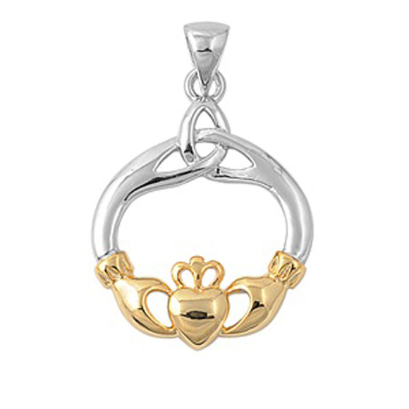 Gold-Tone Triquetra Claddagh Pendant .925 Sterling Silver Promise Heart Charm