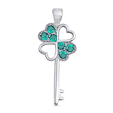 Shamrock Skeleton Key Pendant Simulated Emerald .925 Sterling Silver Charm
