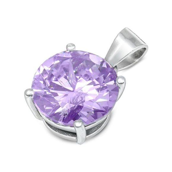 Solitaire Simple Circle Pendant Simulated Lavender .925 Sterling Silver Charm