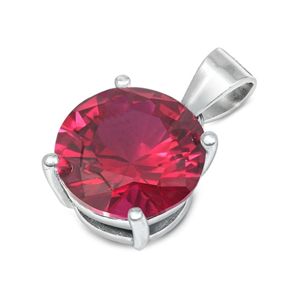 Solitaire Simple Circle Pendant Simulated Ruby .925 Sterling Silver Plain Charm