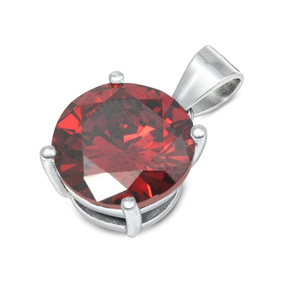 Solitaire Classic Circle Pendant Simulated Garnet .925 Sterling Silver Charm