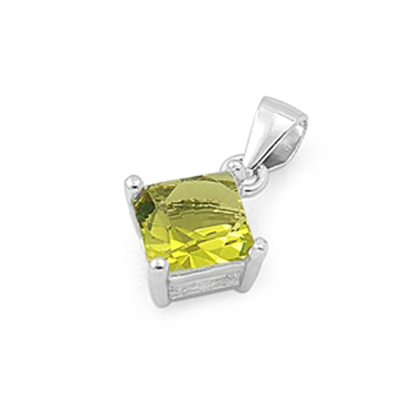 Solitaire Elegant Square Pendant Simulated Peridot .925 Sterling Silver Charm
