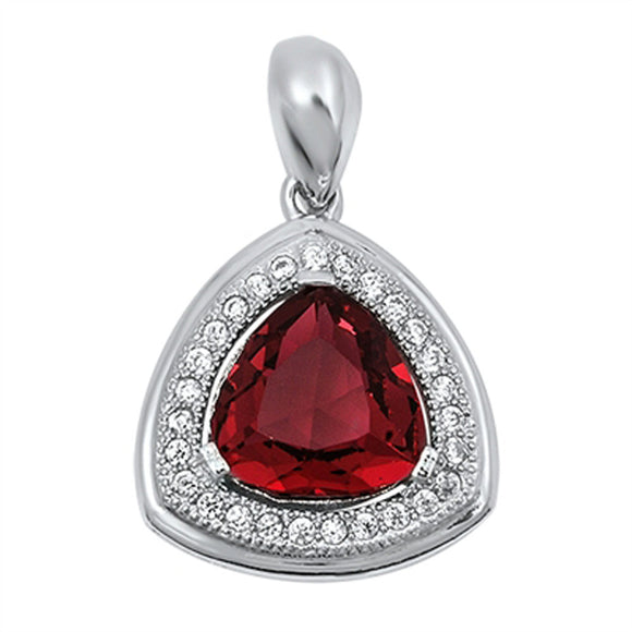 Rounded Triangle Pendant Simulated Garnet .925 Sterling Silver Halo Charm