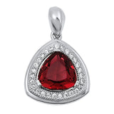 Rounded Triangle Pendant Simulated Garnet .925 Sterling Silver Halo Charm
