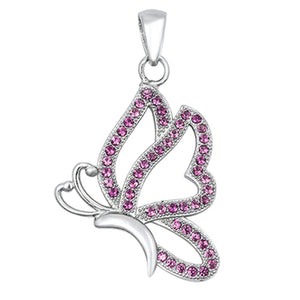 Cute Studded Butterfly Pendant Simulated Ruby .925 Sterling Silver Animal Charm