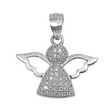 Cute Open Wing Angel Pendant Clear Simulated CZ .925 Sterling Silver Faith Charm