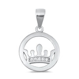 Sterling Silver Cute Crown Clear CZ Pendant Studded Royal Queen Eternity Charm