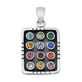 Sterling Silver Multicolor CZ Hoshen Pendant Rectangle Palette Jewish Charm 925