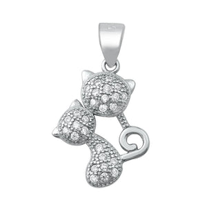 Sterling Silver Clear CZ Mama Cat Pendant Kitten Mother Family Charm 925 New