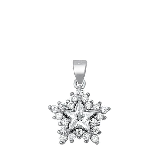 Sterling Silver Clear CZ Elegant Star Pendant Cluster Vintage Burst Charm 925