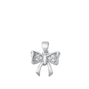 Sterling Silver Clear CZ Cute Bow Pendant Ribbon Elegant Cluster Charm 925 New