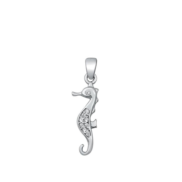 Sterling Silver Clear CZ Seahorse Pendant Animal Fish Cute Simple Charm 925 New