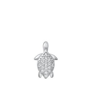 Sterling Silver Clear CZ Turtle Pendant Micro Pave Cute Animal Ocean Charm 925