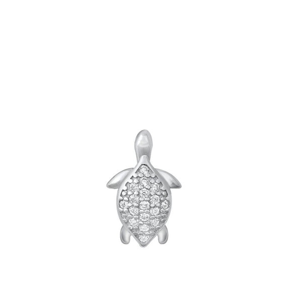 Sterling Silver Clear CZ Turtle Pendant Micro Pave Cute Animal Ocean Charm 925