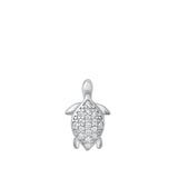 Sterling Silver Clear CZ Turtle Pendant Micro Pave Cute Animal Ocean Charm 925