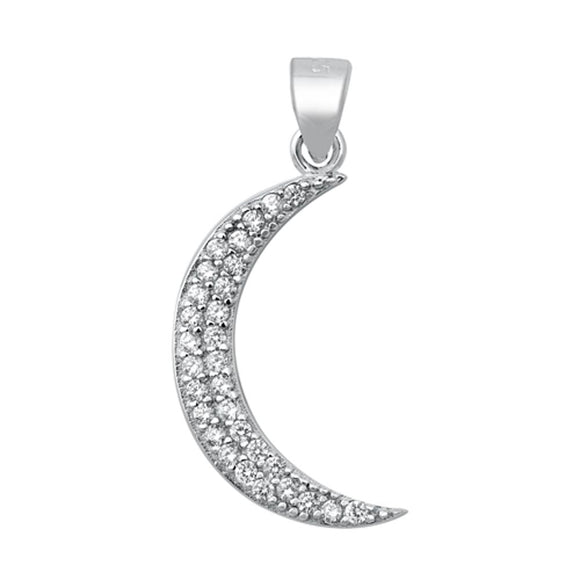 Sterling Silver Clear CZ Crescent Moon Pendant Simple Cluster Mystic Boho Charm