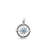 Sterling Silver High Polished Blue Synthetic Opal Compass Pendant Charm 925 New