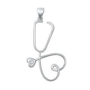 Sterling Silver Wholesale Clear CZ Heart Stethoscope Pendant Doctor Nurse Charm