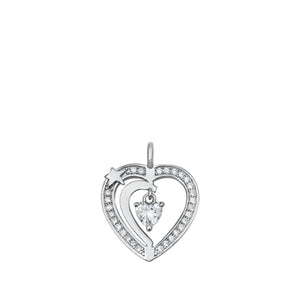 Sterling Silver Cute Clear CZ Dangling Heart Pendant Star Love Charm 925 new