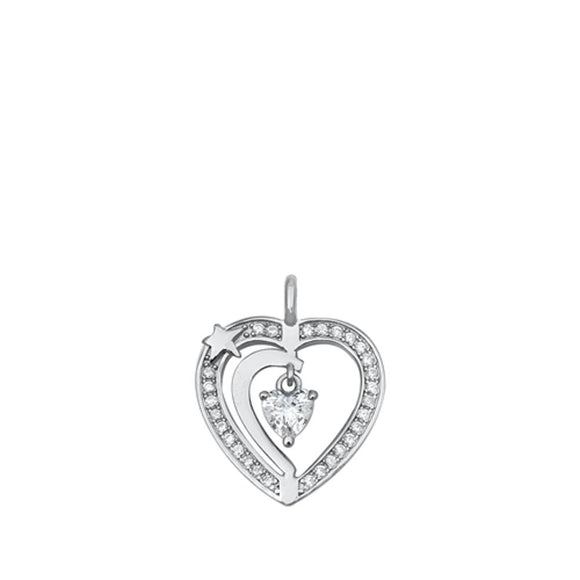 Sterling Silver Cute Clear CZ Dangling Heart Pendant Star Love Charm 925 new
