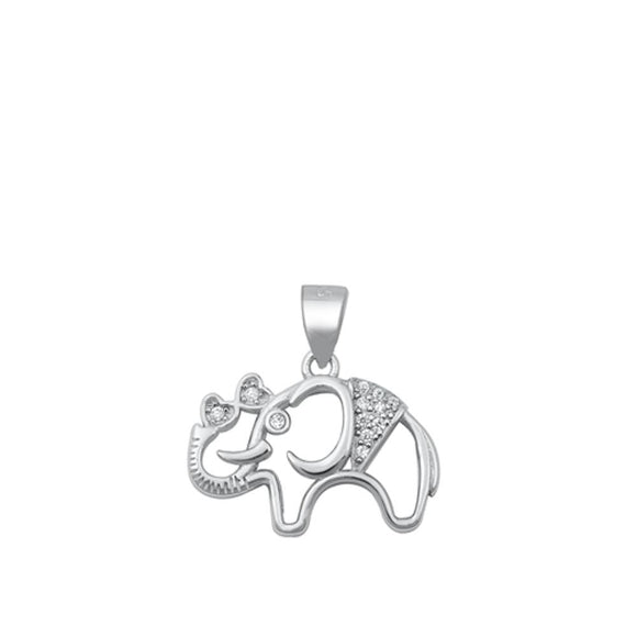 Cute Outline Elephant Clear CZ Pendant Animal Charm Sterling Silver 925 New