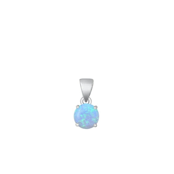 Sterling Silver Solitaire Light Blue Lab Opal Round Pendant Charm .925 New