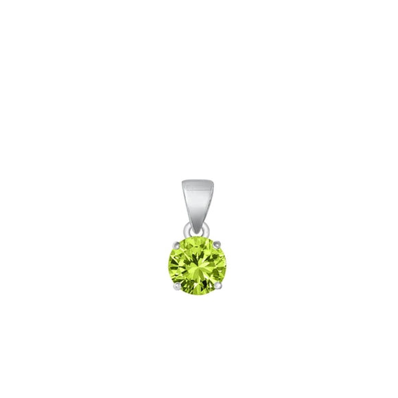 Sterling Silver Classic Peridot CZ Solitaire Pendant Round Fashion Charm 925 New