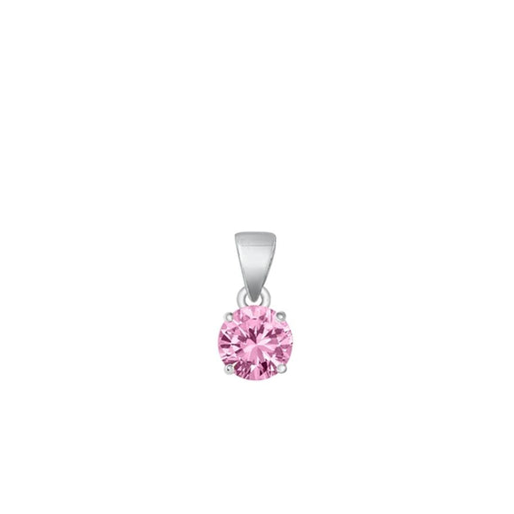 Sterling Silver Unique Pink CZ Pendant Round Solitaire Charm 925 New