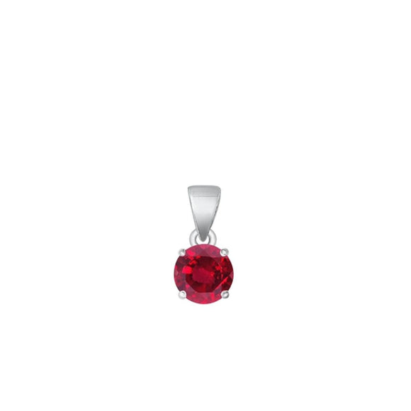 Sterling Silver Classic Ruby CZ Solitaire Pendant Round Charm .925 New