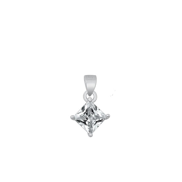 Sterling Silver Cute Clear CZ Solitaire Pendant Princess Cut Charm 925 New
