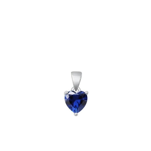 Sterling Silver Classic Blue Sapphire CZ Solitaire Pendant Heart Charm .925 New