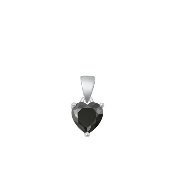 Sterling Silver Fashion Black CZ Solitaire Pendant Heart Charm 925 New
