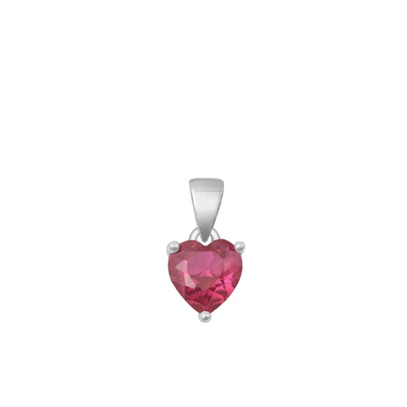 Sterling Silver Wholesale Ruby CZ Solitaire Pendant Heart Charm .925 New