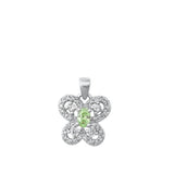 Sterling Silver Unique Emerald Light Green CZ Charm Clear CZ Butterfly Pendant