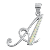 Sterling Silver Classic White Synthetic Opal "A" Initial Pendant Script Charm