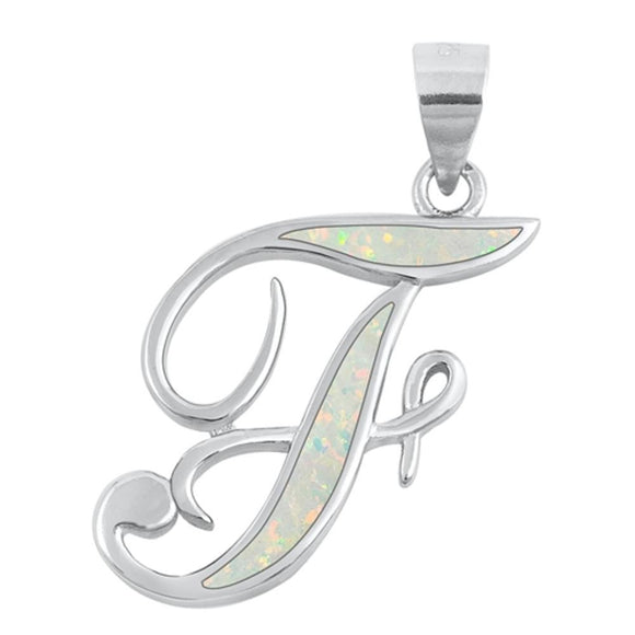 Sterling Silver Polished White Synthetic Opal Initial 