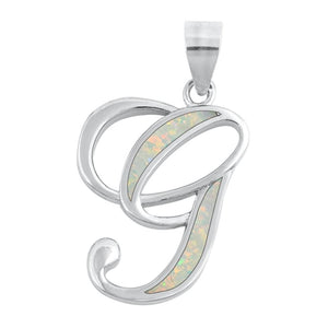 Sterling Silver Beautiful White Synthetic Opal Initial "G" Pendant Script Charm