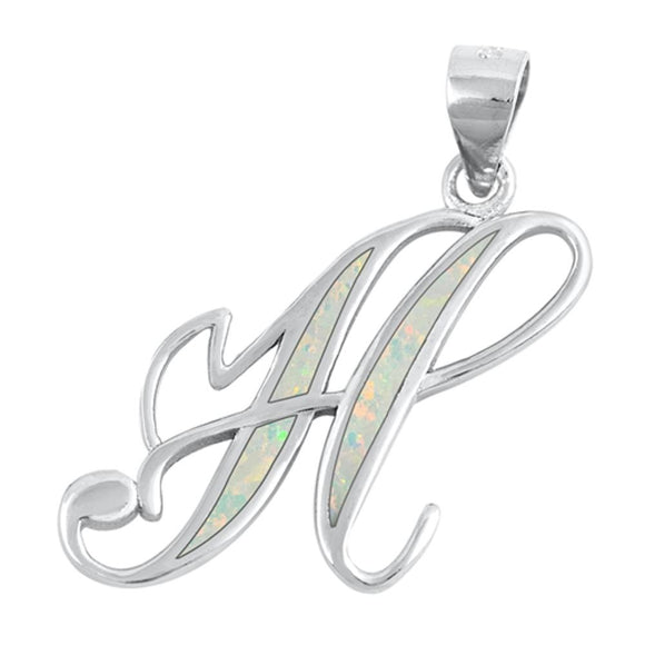 Sterling Silver Polished White Synthetic Opal Initial 