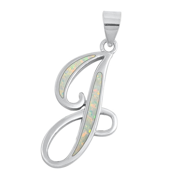 Sterling Silver Fashion White Synthetic Opal Initial 