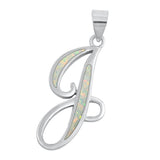 Sterling Silver Fashion White Synthetic Opal Initial "J" Pendant Script Charm
