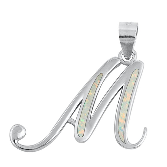 Sterling Silver Cute White Synthetic Opal Initial 