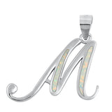 Sterling Silver Cute White Synthetic Opal Initial "M" Pendant Script Charm 925