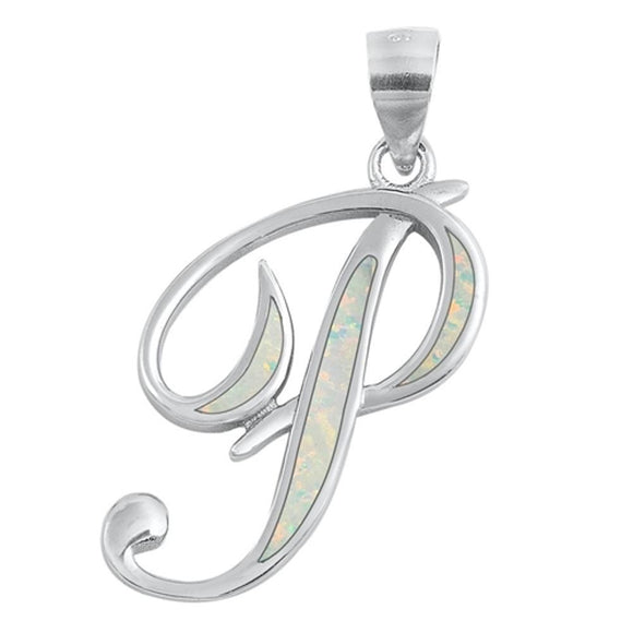 Sterling Silver Cute White Synthetic Opal Initial 
