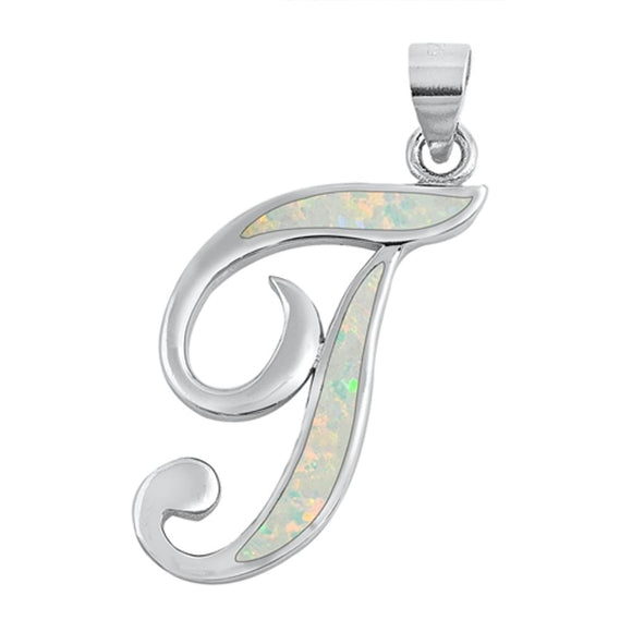Sterling Silver Beautiful White Synthetic Opal Initial 
