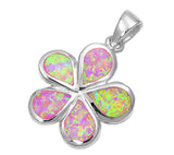 Flower Tropical Plumeria Pendant Pink Simulated Opal .925 Sterling Silver Charm