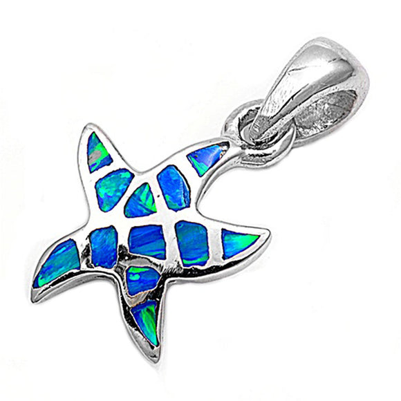 Mosaic Inlay Starfish Pendant Blue Simulated Opal .925 Sterling Silver Charm