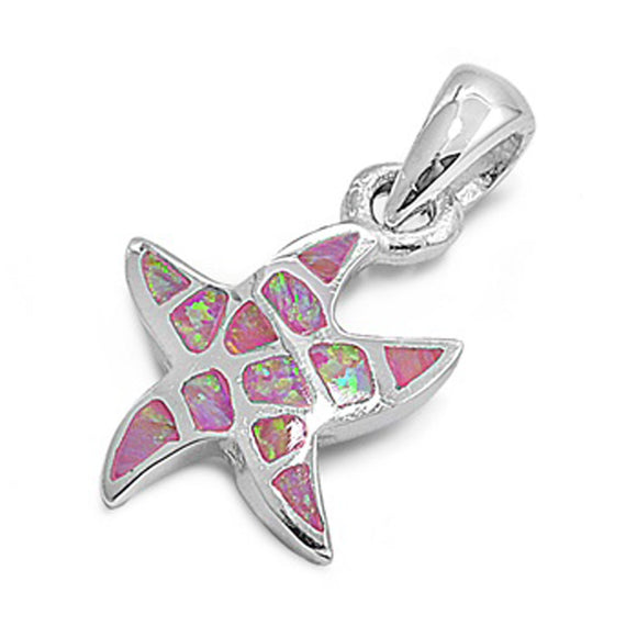 Cute Tropical Starfish Pendant Pink Simulated Opal .925 Sterling Silver Charm