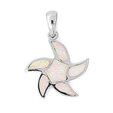 Sterling Silver Curved Whimsical Starfish Pendant White Simulated Opal Charm